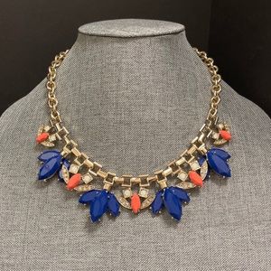 GV9 Blue Orange White Lucite and Rhinestone Bib Vintage Necklace